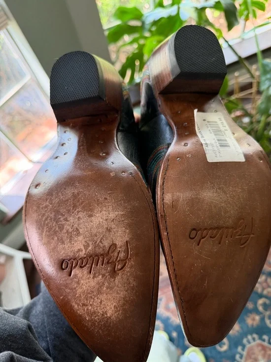 Embroidered Leather Ankle Boots in Black with Multicolor Stitching - Picture 5 of 6